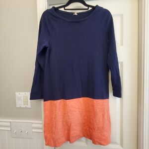 J. Crew Colorblock Navy and Coral Long Sleeve Pullover Tunic Dress Size  M